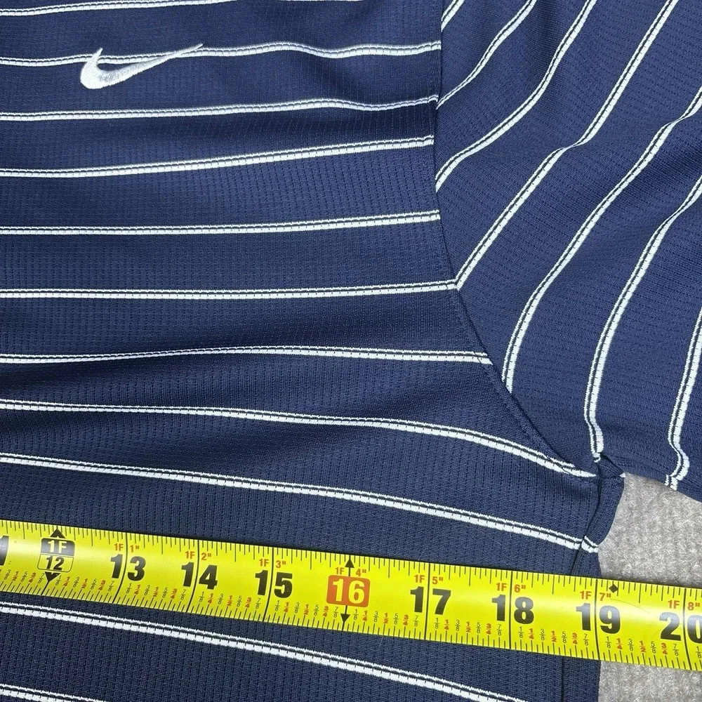 Nike Dri-FIT Polo Shirt Men's Small Navy Blue White Striped Golf Swoosh